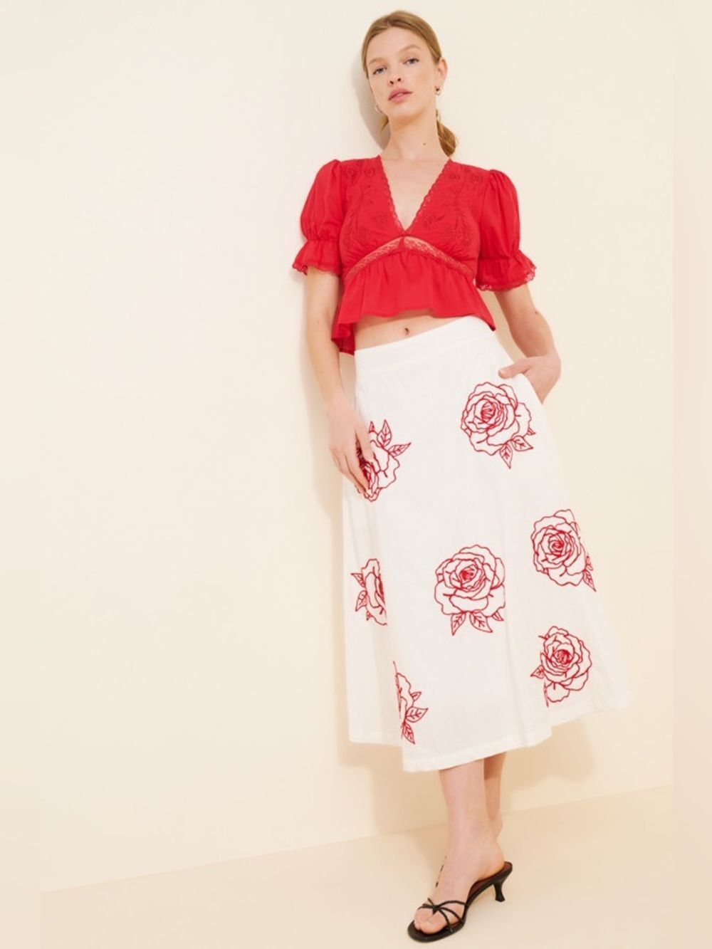 New Lusana Nova Embroidered Poplin Skirt Size 8